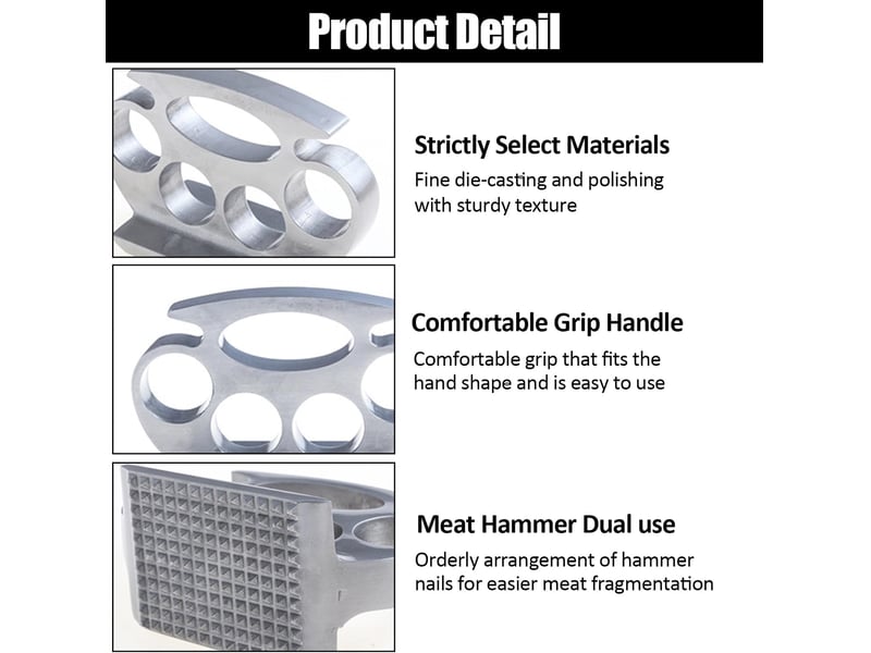 Marteau d'attendrisseur viande, outil portatif d'attendrissement de la viande, marteau à viande de steak en alliage d'aluminium, pour steak, poulet - Conforama C
