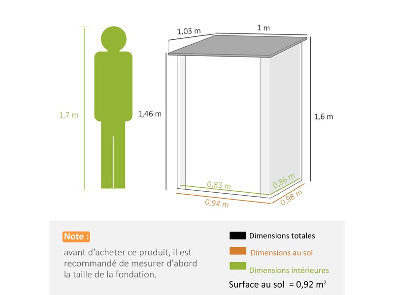  Abri de jardin 1m² - remise pour outils - cabanon porte verrouillable - dim. 1l x 1,03l x 1,6h m - tôle d'acier ondulée  - Conforama E