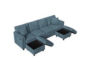 Canapé modulable d'angle en l ou u,261x134x82cm,canapé 6 places en tissu chenille,2 poufs de rangement, ports usb et type-c,bleu
