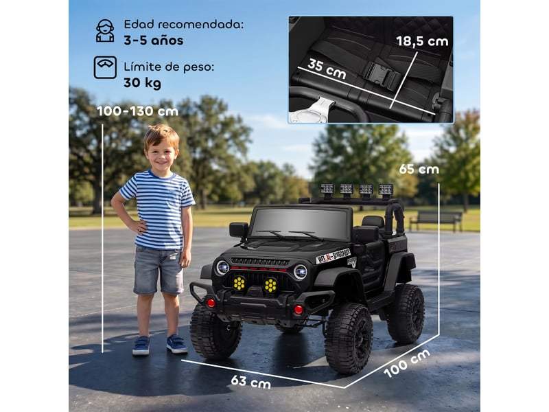  Voiture électrique pour enfants de 3 ans et plus avec batterie 12 v, télécommande, phares led, klaxon et musique - noire  - Conforama E