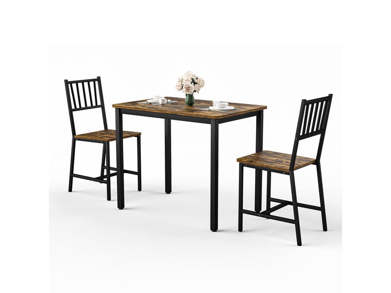  Ensemble repas industriel 3 pièces, table compacte pour petite cuisine avec 2 chaises, plateau marron rustique et cadre noir  - Conforama R