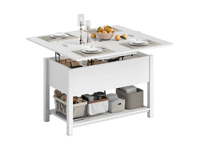  Table basse relevable et extensible avec rangements mdf blanc 100x45x50,5 cm  - Conforama A