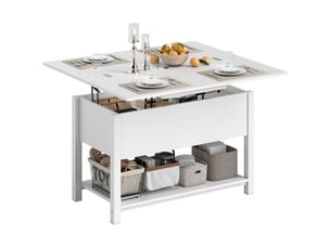 Table basse relevable et extensible avec rangements mdf blanc 100x45x50,5 cm
