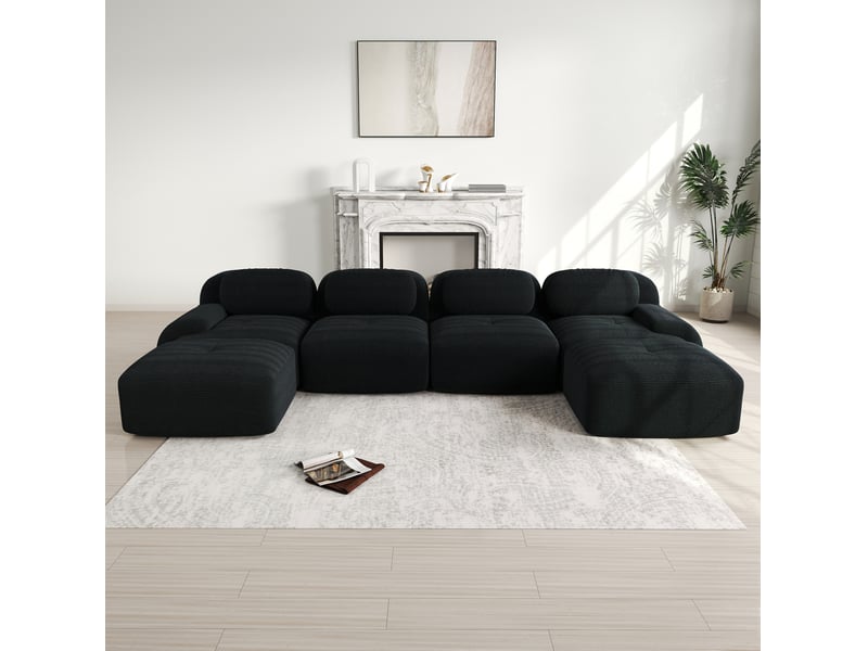  Canapé modulaire u 388x178x70 cm, 4 places, prêt à installer, velours côtelé, noir  - Conforama B