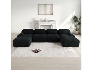 Canapé modulaire u 388x178x70 cm, 4 places, prêt à installer, velours côtelé, noir