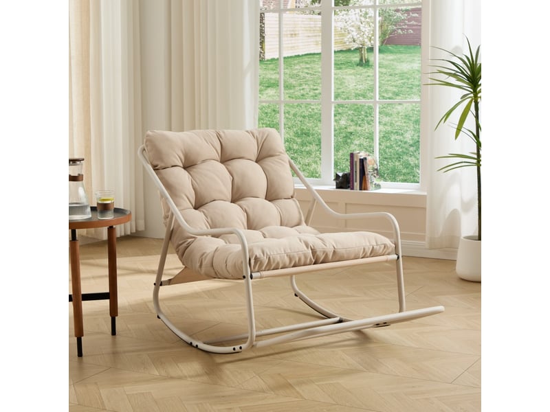  Fauteuil à bascule extérieur - 75x116x82cm - rocking chair de jardin avec coussin épais et moelleux - beige  - Conforama C