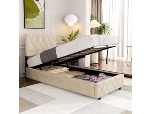Lit coffre 90x200 cm <strong>ELVMI</strong>  <strong></strong> coloris beige