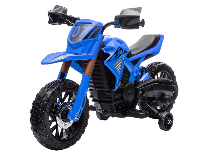  Moto électrique enfant 3-8 ans, 2 moteurs 12v, petites roues, klaxon, max 3 kmh, max 30 kg, bleue.  - Conforama B