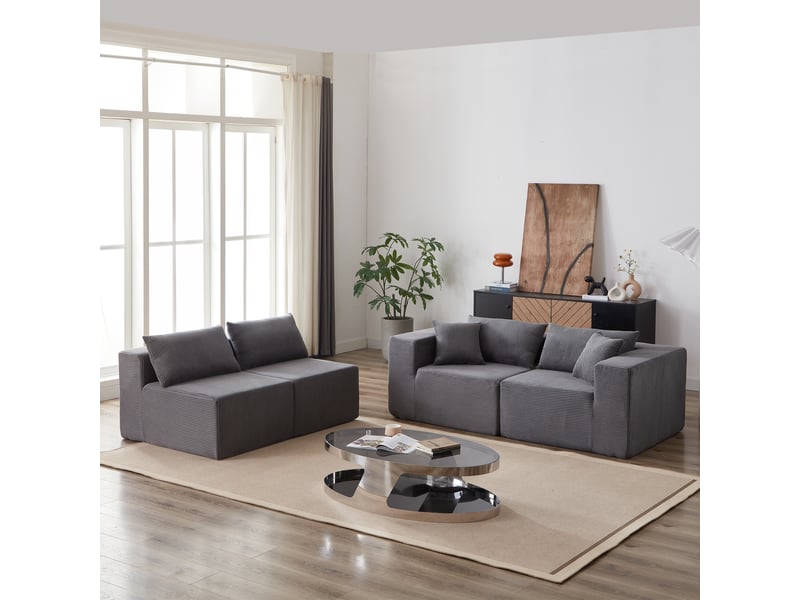  Canapé d’angle modulable en l - 4 modules, assise au sol et velours côtelé - canapé compressé - gris CozyNest - Conforama E