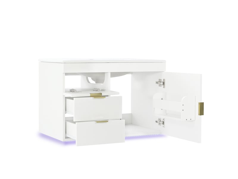  Meuble salle de bain suspendu 76 cm blanc avec led et vasque  - Conforama A