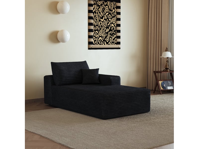  Méridienne convertible 1 place côté droit sans montage en velours côtelé noir, 175 × 95 × 83 cm  - Conforama D