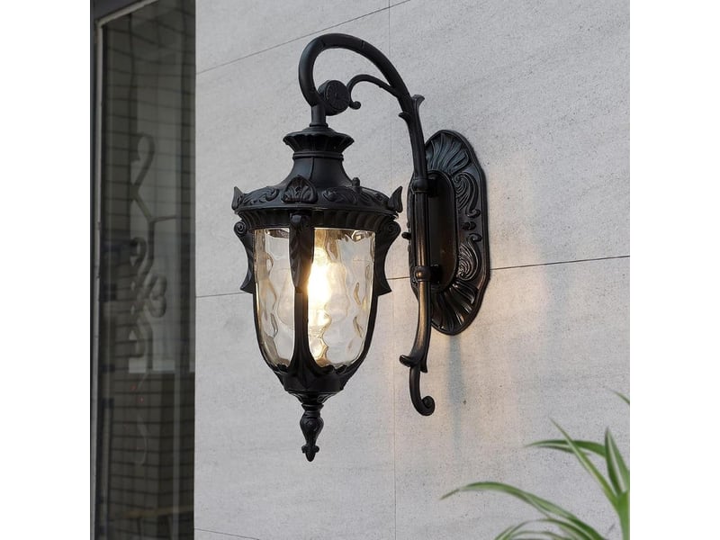  Applique murale extérieure luminaire de mur lanternes étanche pour porche maison avec abat-jour en verre martelé noir – ampoule non incluse  - Conforama B