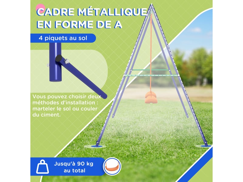  Balançoire portique balançoire pour enfants avec 2 siège de balançoire structure en métal charge max. 90 kg multicolore  - Conforama E