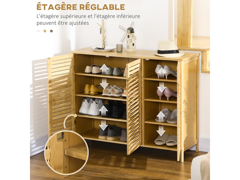  Meuble à chaussures 3 portes en bambou 100 x 35 x 80 cm  - Conforama E