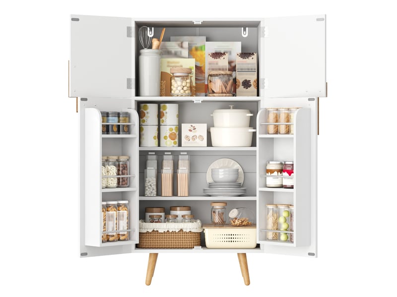 Armoire de cuisine 60x35x120 cm blanche en mdf avec 4 portes et étagères réglables  - Conforama A
