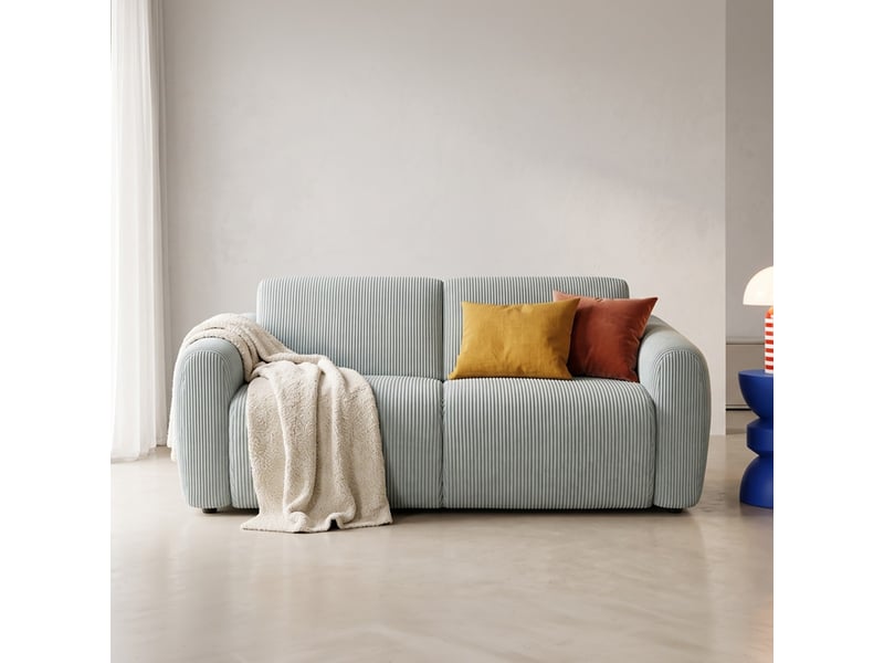  Canapé droit convertible 3 places en velours côtelé bleu pastel - ouverture express - suzie Suzie - Conforama C