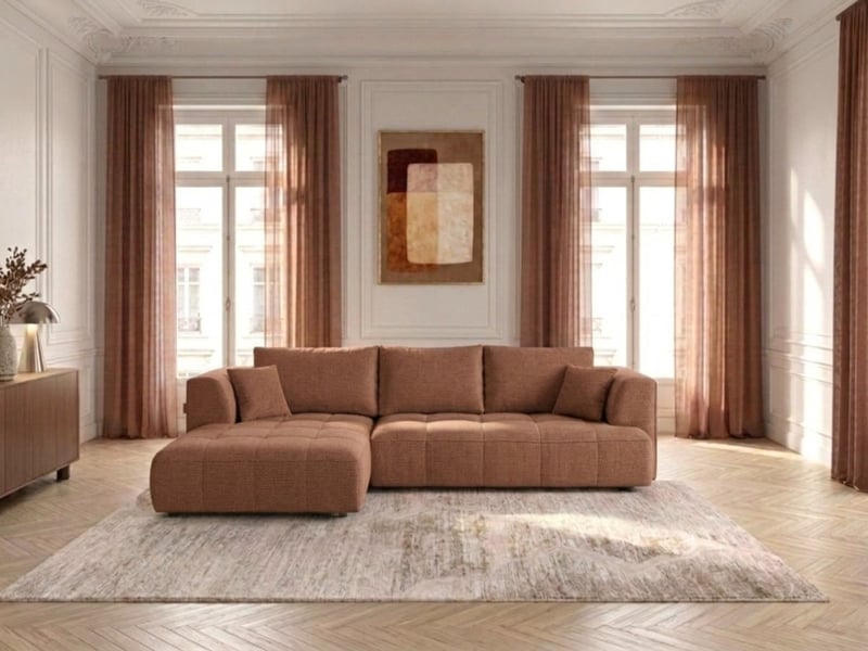  Bobochic canapé d'angle convertible avance-recule électrique clovis tissu lisse orange  angle gauche CLOVIS - Conforama B