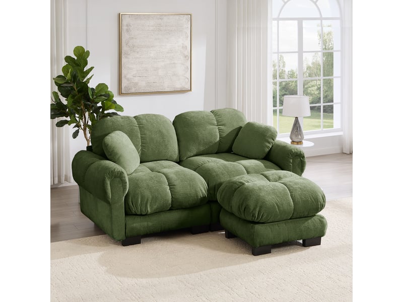  Canapé d’angle 2 places avec ottomane mobile - lpospi - coussins épais, dossier arrondi, chenille vert 190 × 149 × 90 cm  - Conforama C