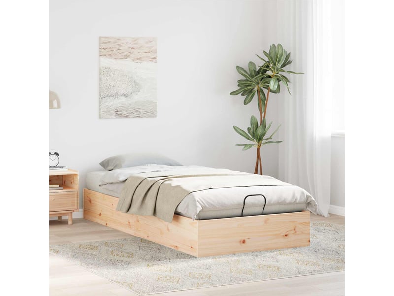  Lit simple- lit adulte -  cadre de lit ottoman avec rangement naturel 90 x 200 cm  - Conforama C