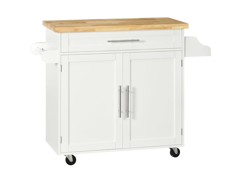  Desserte de cuisine 109 x 40 x 89 cm blanche en mdf, plateau de travail, rangement latéral et roulettes  - Conforama A