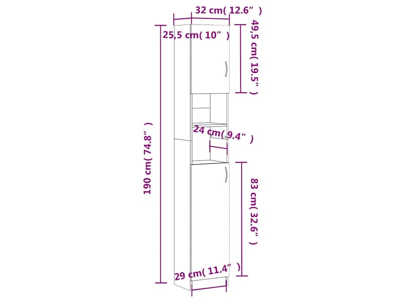 Armoire de bain, cabinet de salle de bain chêne fumé 32x25,5x190 cm bois d'ingénierie cf64975  - Conforama E