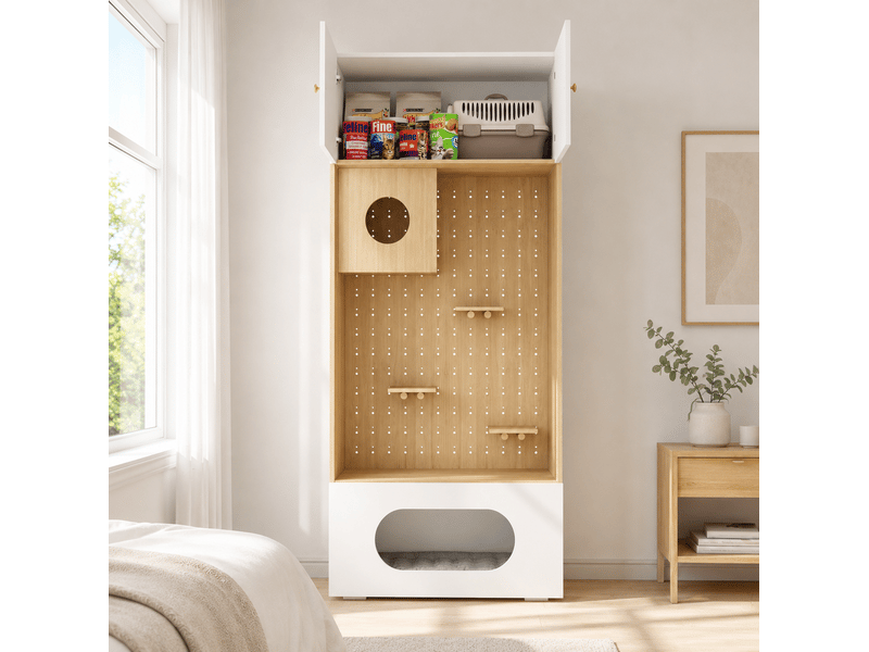  Meuble de rangement 90x50x202 cm à plusieurs niveaux panneau de particules blanc effet bois  - Conforama B