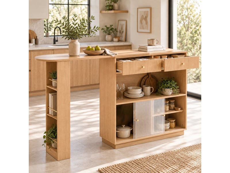 Îlot de cuisine 2 portes 2 tiroirs coloris bois clair panneau de particules - Conforama D
