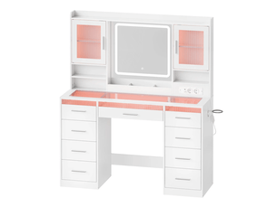 Coiffeuse 9 tiroir(s) Miroir LED intégrée avec 0 tabouret(s) inclu(s) <strong>OKMYHOME</strong> <strong></strong> coloris blanc