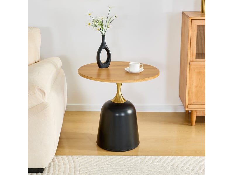  Table d’appoint ronde ø 60 cm en mélamine avec piètement en métal, décor bois  - Conforama B