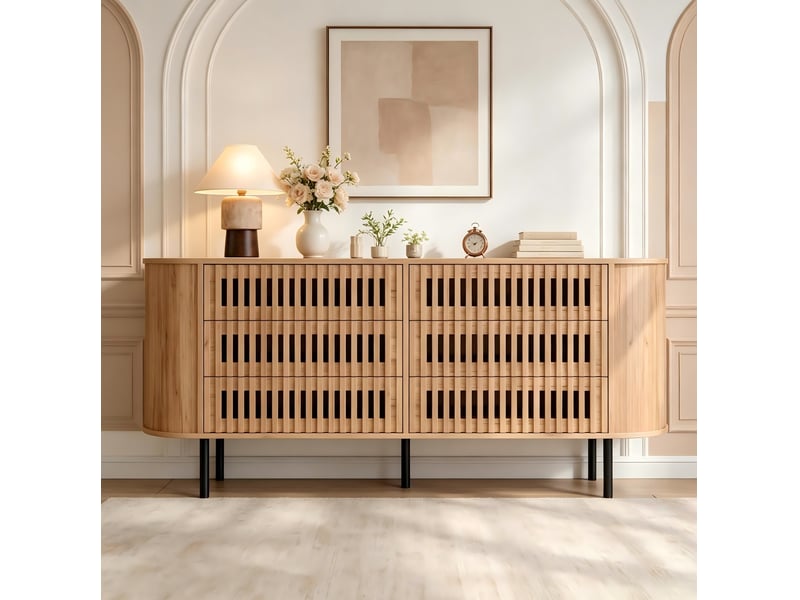  Buffet bas 160x40x70 cm à 6 tiroirs en mdf coloris bois naturel  - Conforama W