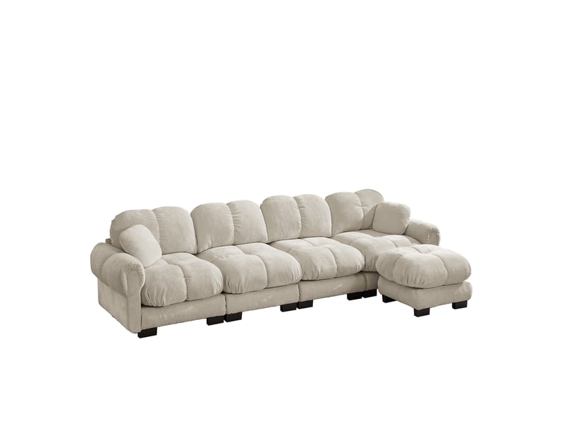 Canapé d'angle modulable modenvie 4 places en l avec ottomane mobile en chenille kaki clair 330 x 149 x 90 cm - Conforama A