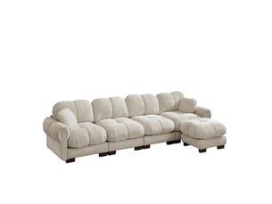 Canapé d'angle modulable modenvie 4 places en l avec ottomane mobile en chenille kaki clair 330 x 149 x 90 cm