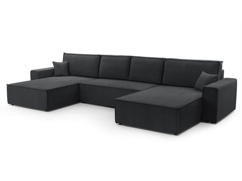  Canapé d’angle en velours côtelé blanc cedria – 287 cm Cedria U - Conforama A