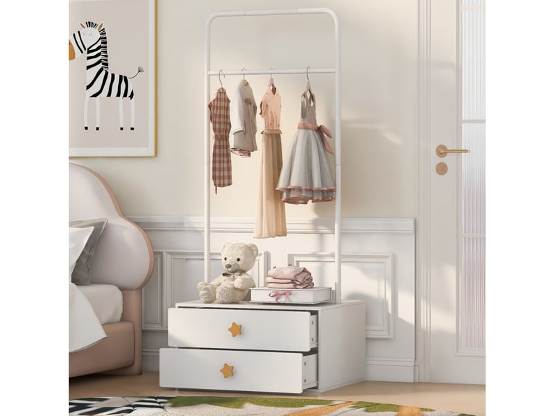 Portant enfant 70x55x168 cm blanche avec 2 tiroirs et poignées étoile - Conforama B