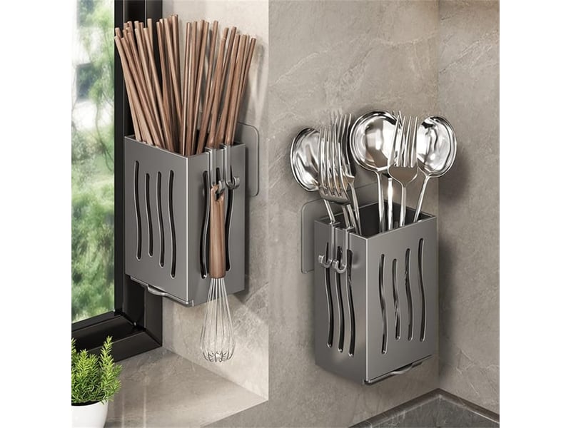  Égouttoir mural de cuisine - porte-couverts - boîte de rangement pour ustensiles de cuisine - avec plateau d'égouttement (noir) - black  - Conforama D