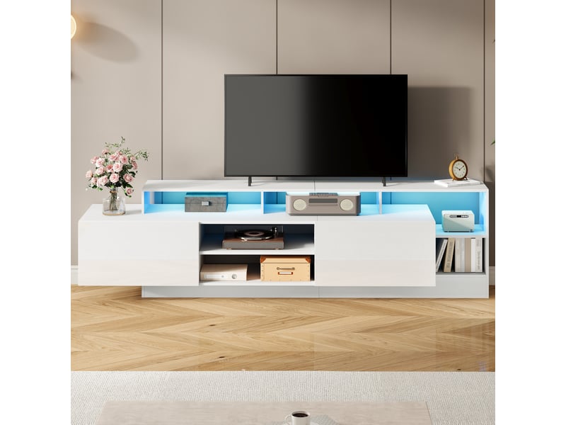  Meuble tv 190x40x48,5 cm, espace de rangement ouvert avec éclairage led pour téléviseurs jusqu'à 70 pouces  - Conforama B