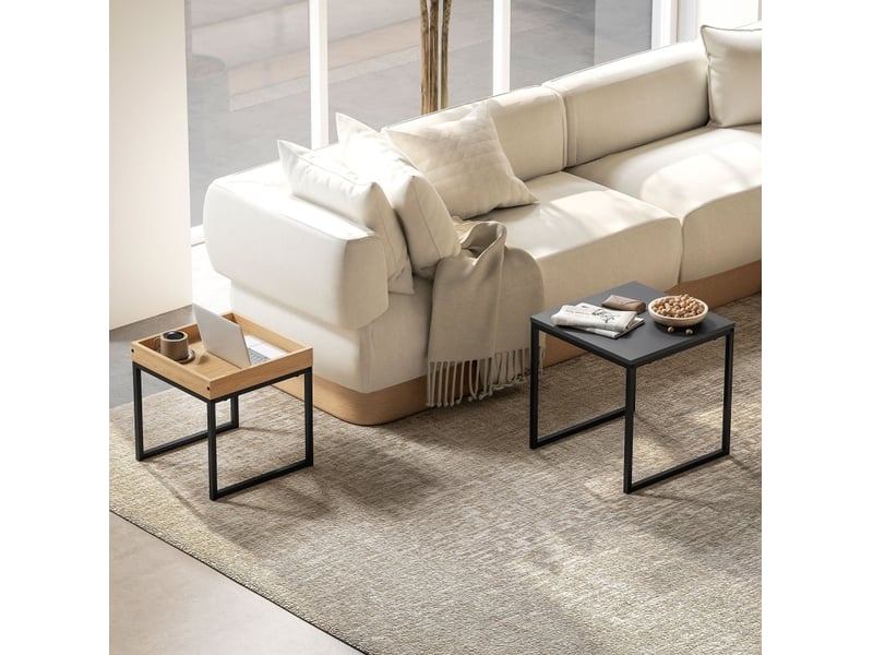  Tables basses gigognes 2 pièces avec plateau amovible, piètement en acier et mdf mélaminé, noires pour salon  - Conforama D