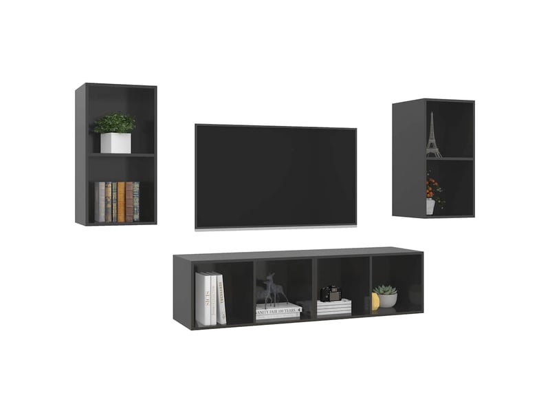  Lot de 4 meuble tv mural, meuble tv suspendu gris brillant bois d'ingénierie shl5328  - Conforama C