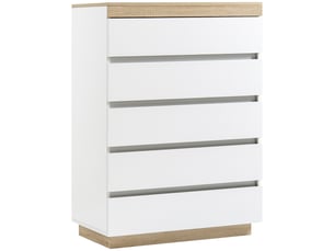 Commode minimaliste en bois à 5 tiroirs, 80 x 40 x 109 cm, coloris blanc et chêne