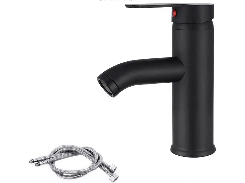 Robinet de lavabo noir mat, mitigeur eau chaude et froide, poignée unique (couleur: noir court) - Conforama A