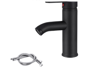 Robinet de lavabo noir mat, mitigeur eau chaude et froide, poignée unique (couleur: noir court)