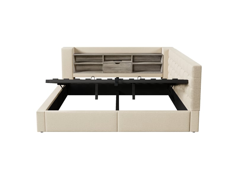  Lit coffre 140x190 cm avec led et usb, sans matelas  - Conforama D