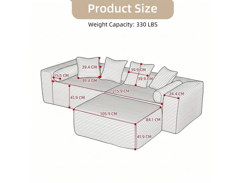  Canapé modulaire en l 266x110x60.01 cm 3 places beige  - Conforama E
