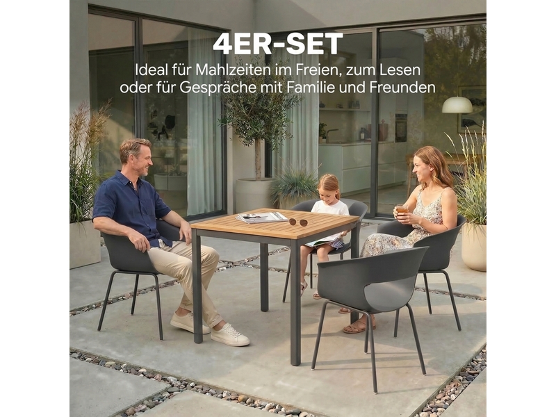  Lot 4 chaises jardin, design ajouré, accoudoirs, résistantes intempériesrouille, gris foncé  - Conforama E