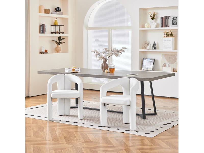  Chaise de salle à manger avec accoudoirs ergonomiques, dossier enveloppant et structure stable en velours beige  - Conforama B