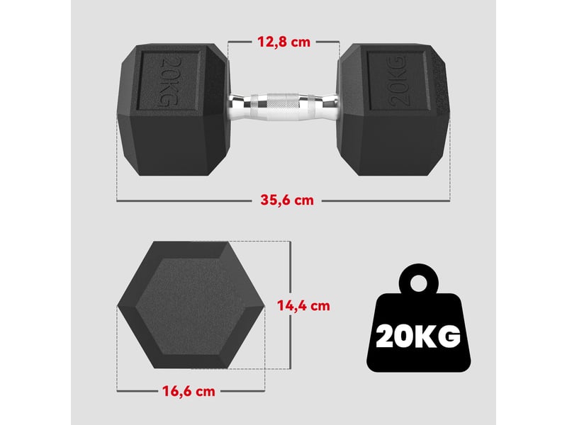  Haltère courte poids 20 kg - 1 pièce, haltère hexagonale entraînement musculaire &amp; haltérophilie - métal caoutchouc noir  - Conforama E