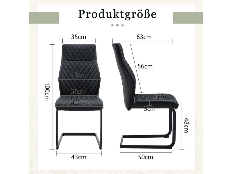  Chaises de salle à manger lot de 2 à dossier haut et assise rembourrée  - métal, simili cuir noir  - Conforama D