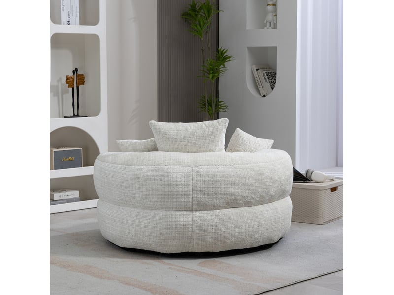  Fauteuil lounge fixe en tissu beige 108 × 108 cm avec 3 coussins, assise douce pour vos moments de détente  - Conforama E