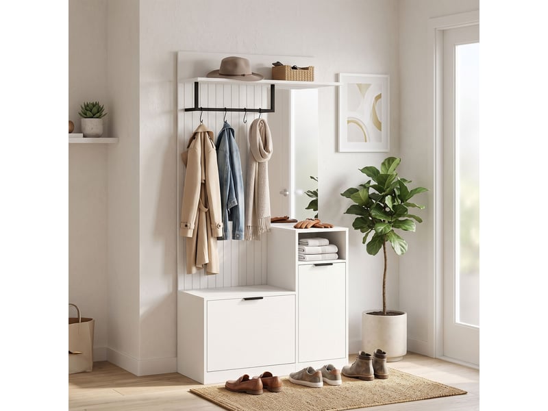  Meuble d'entrée porte-manteau 6 en 1 blanc effet bois  - Conforama C