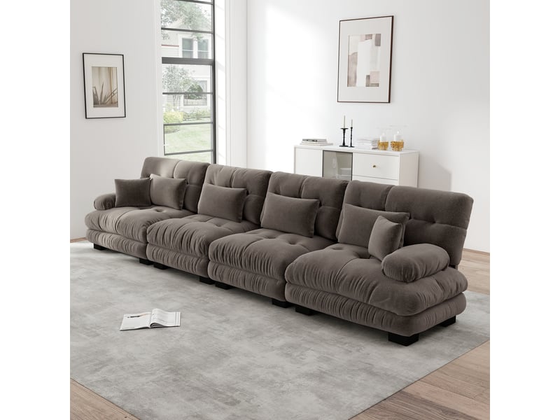  Canapé d'angle, canapé convertible, assise profonde, en chenille, marron, 4 places  - Conforama A